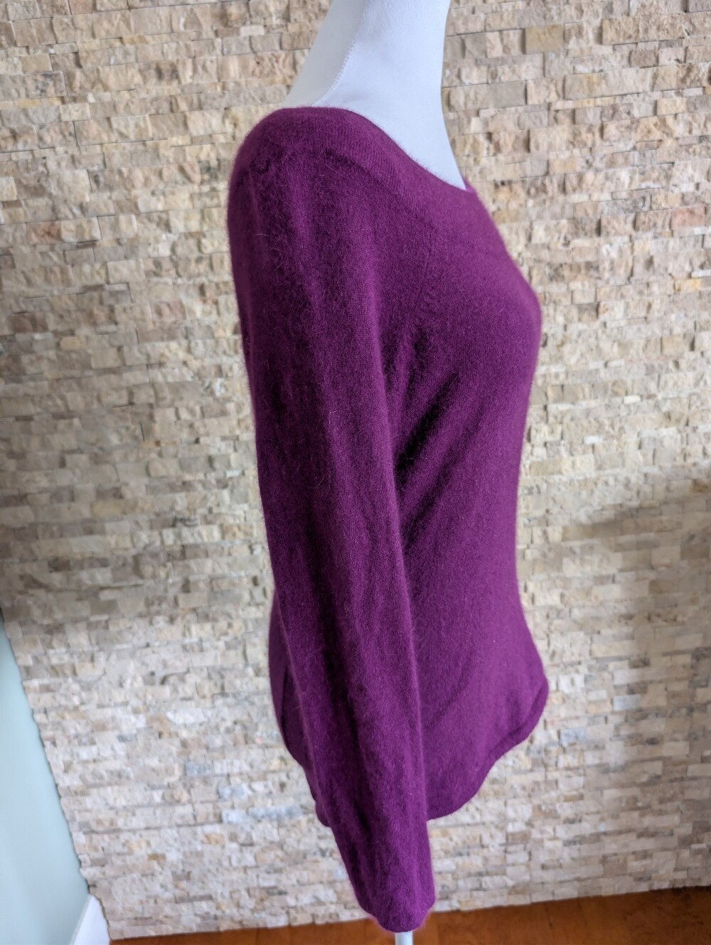 Angora Wool Blend Boatneck Long Sleeve Women's Sweater Sz L Purple Preppy image 3